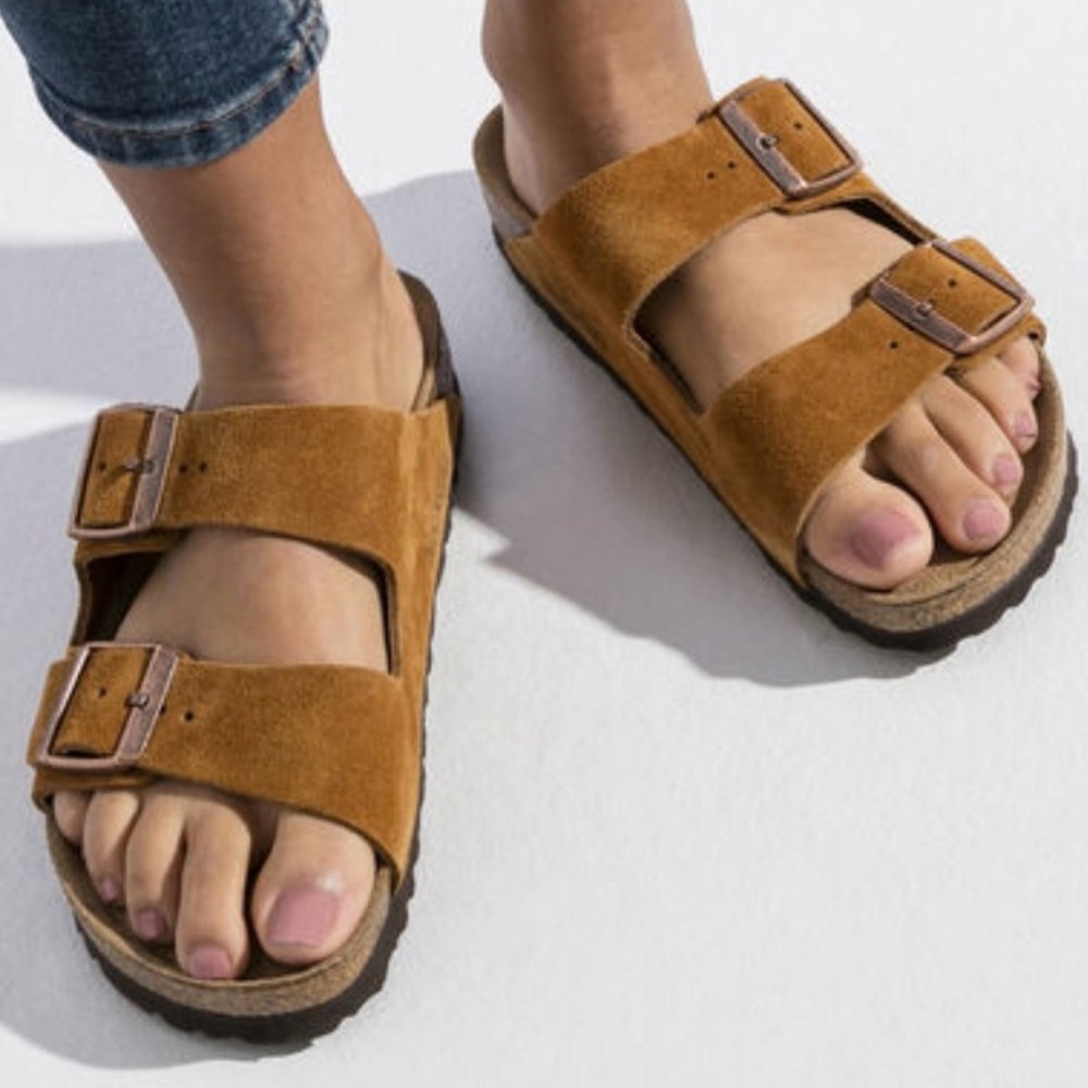 Birkenstock Arizona Mink Suede Leather soft footbed sandals. Size 43
